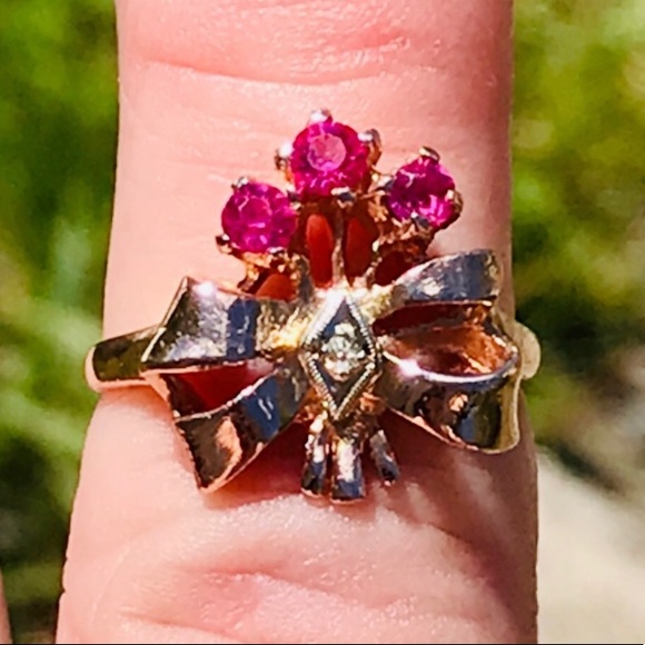 ❌❌❌SOLD ❌❌❌RUBIES AND DIAMOND 14 KT ROSE GOLD RING - Picture 2 of 16
